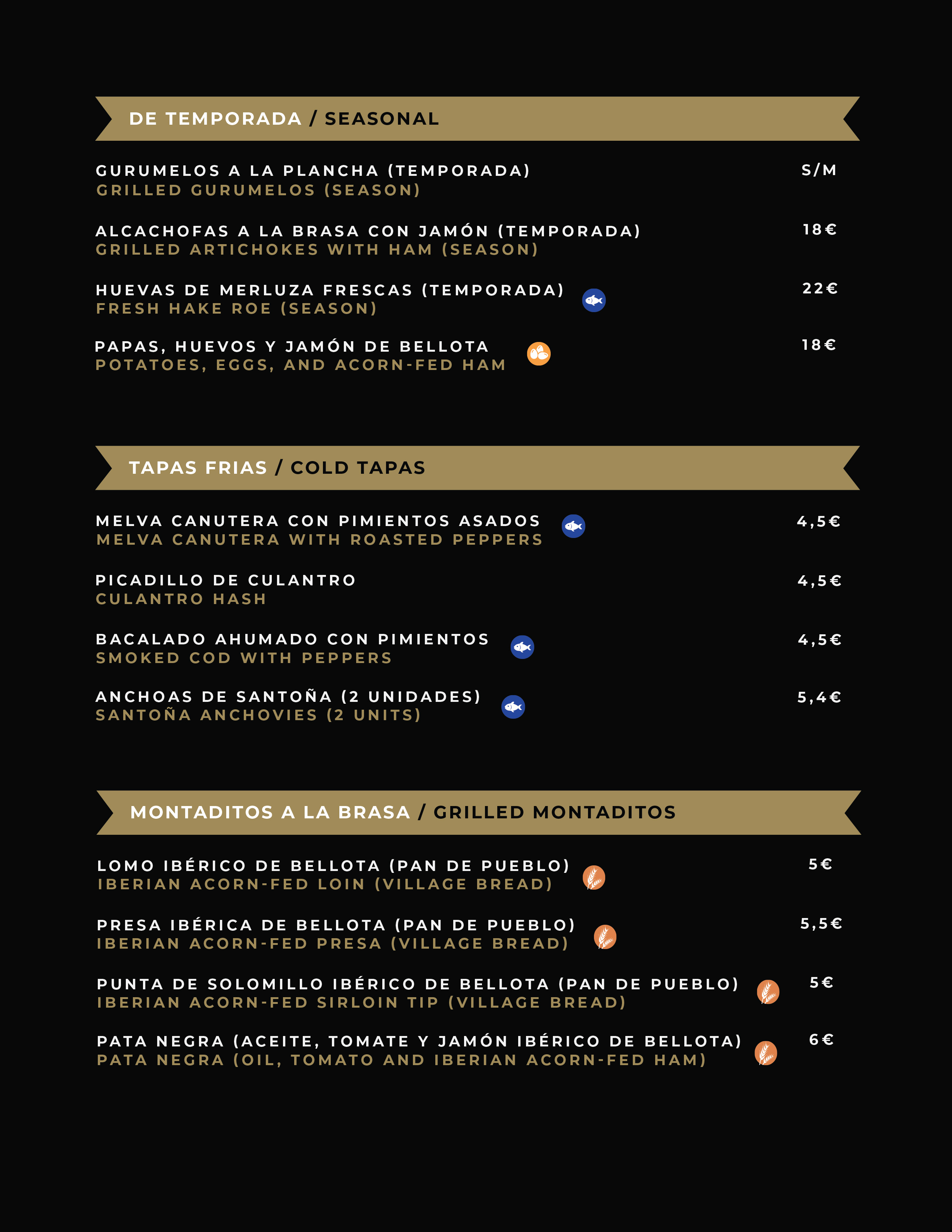 Carta de menú Taberna El Condado