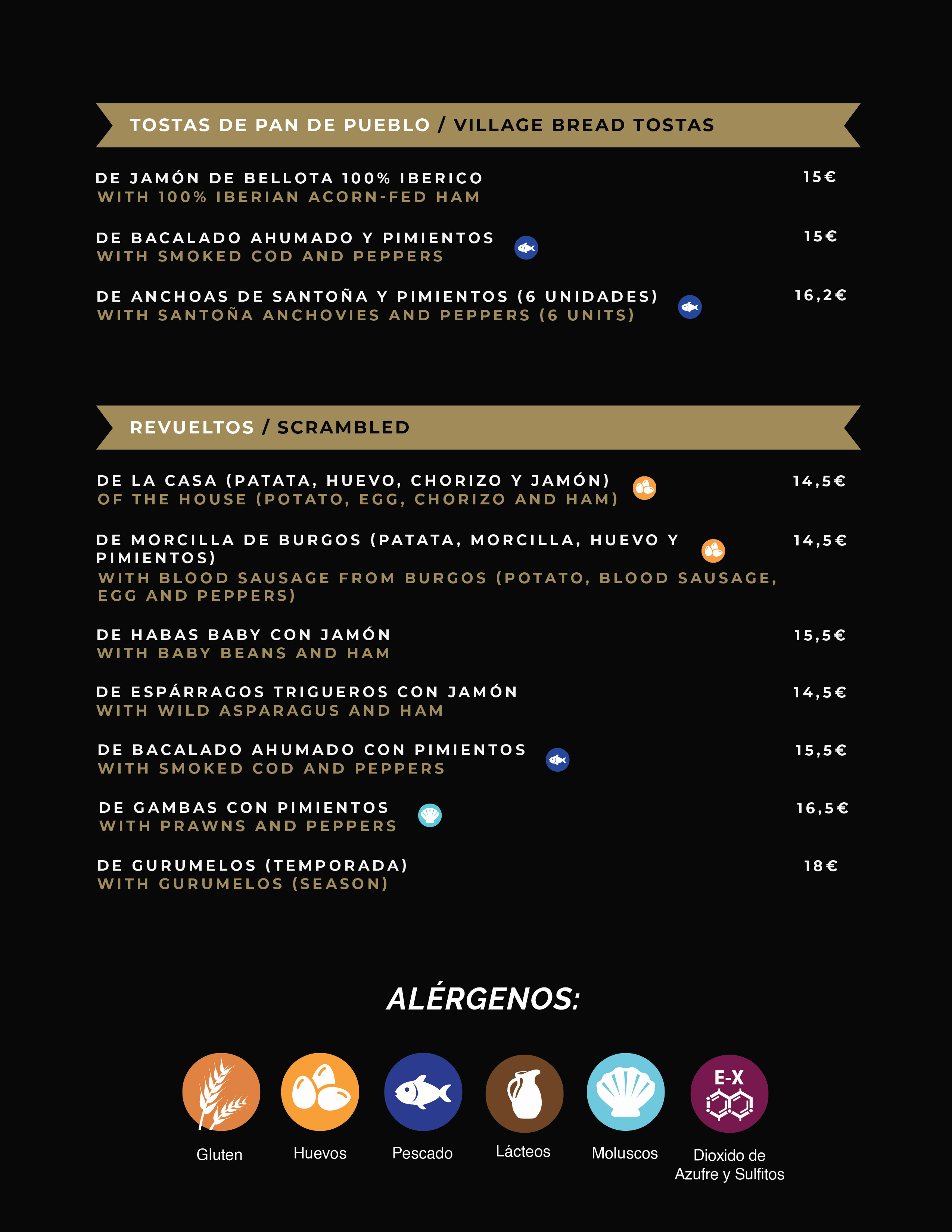 Carta de menú Taberna El Condado