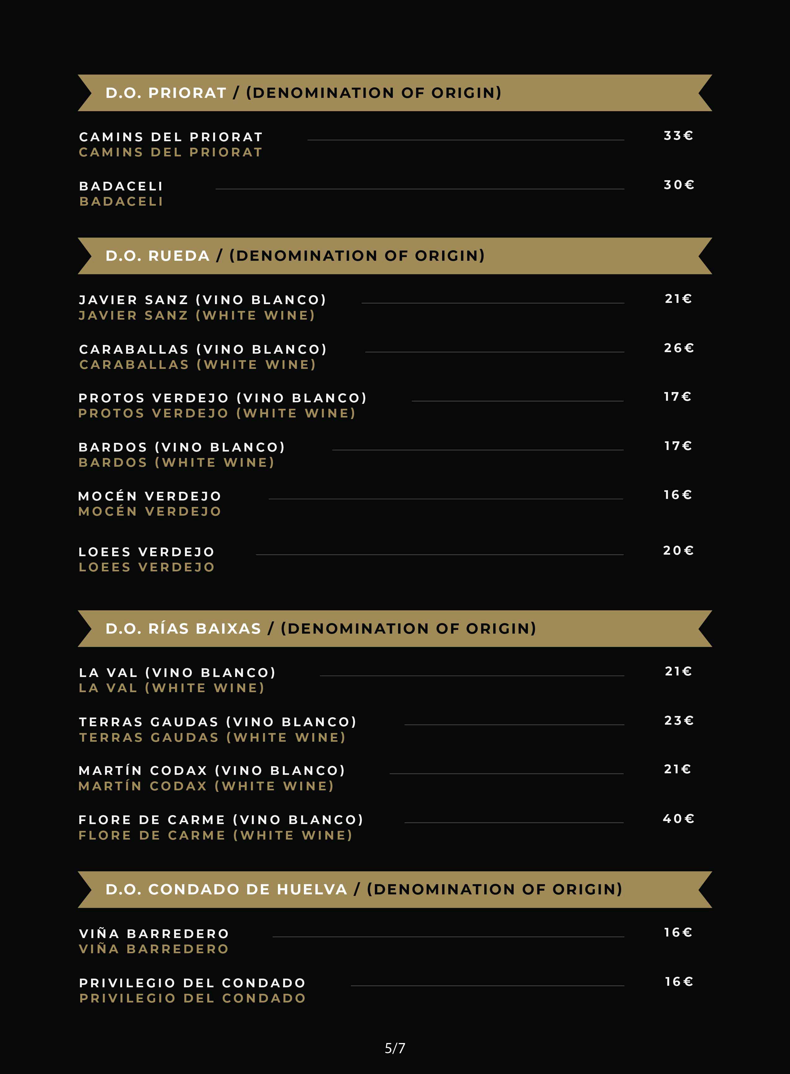 Carta de vinos Taberna El Condado