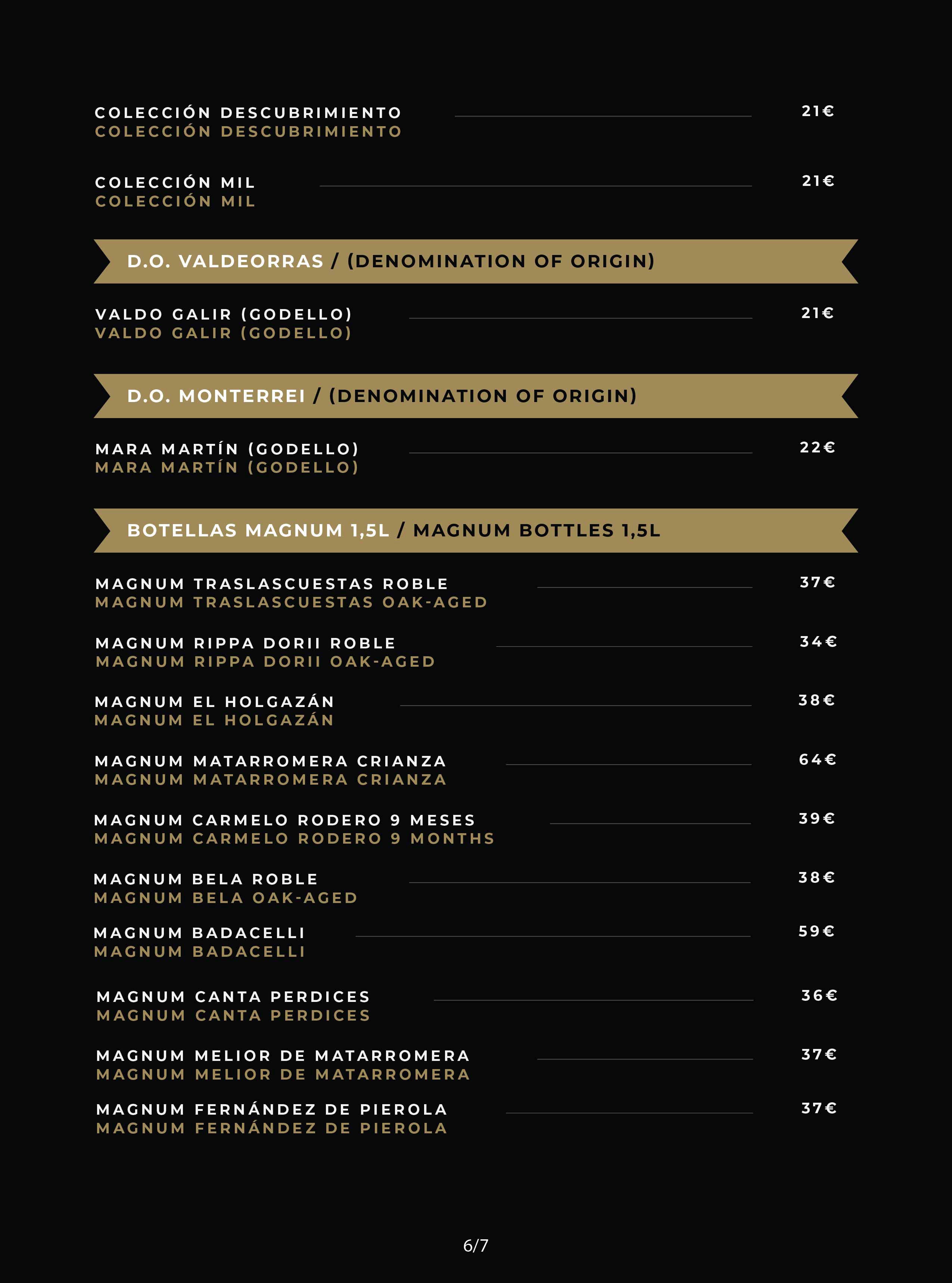 Carta de vinos Taberna El Condado